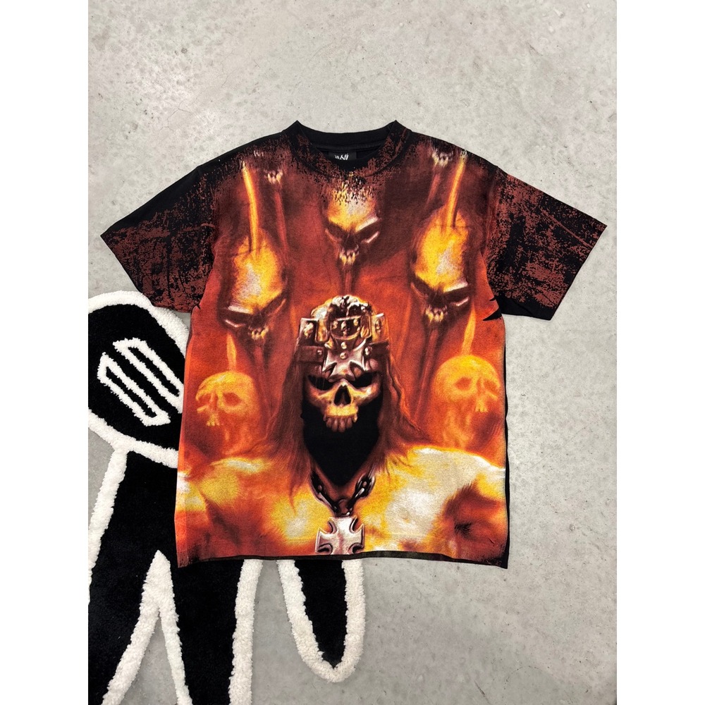 WWE Triple H King of Kings All Over Print T-Shirt Mens Medium Black Red Skull